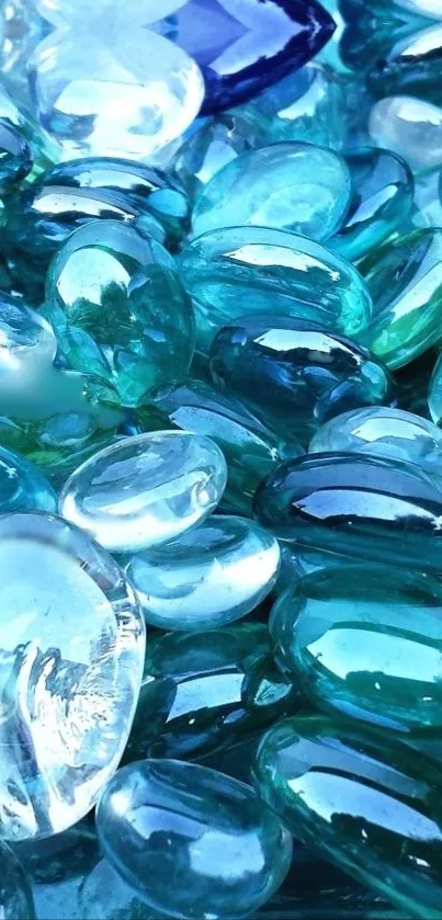 Translucent blue and teal gemstones in a mobile wallpaper.