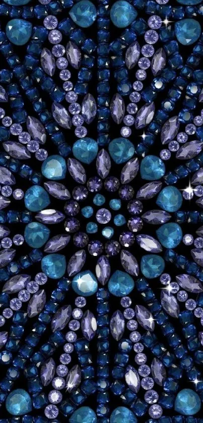 Intricate blue gemstone pattern wallpaper for mobile.