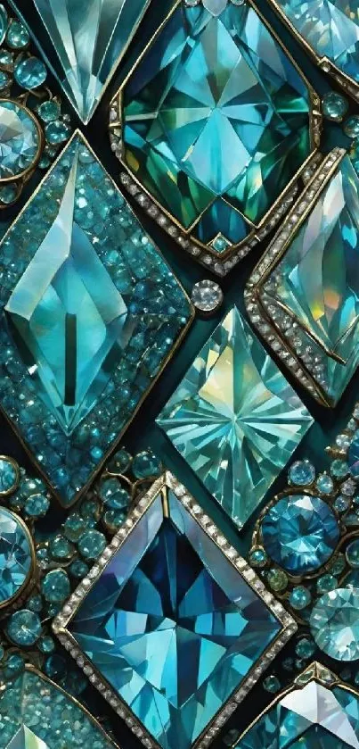 Intricate blue gemstone pattern mobile wallpaper.