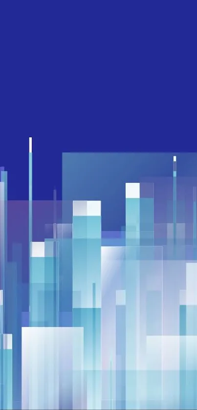 Abstract blue geometric wallpaper with a cityscape design.