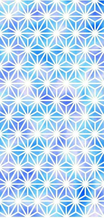 Blue and white geometric star pattern wallpaper.