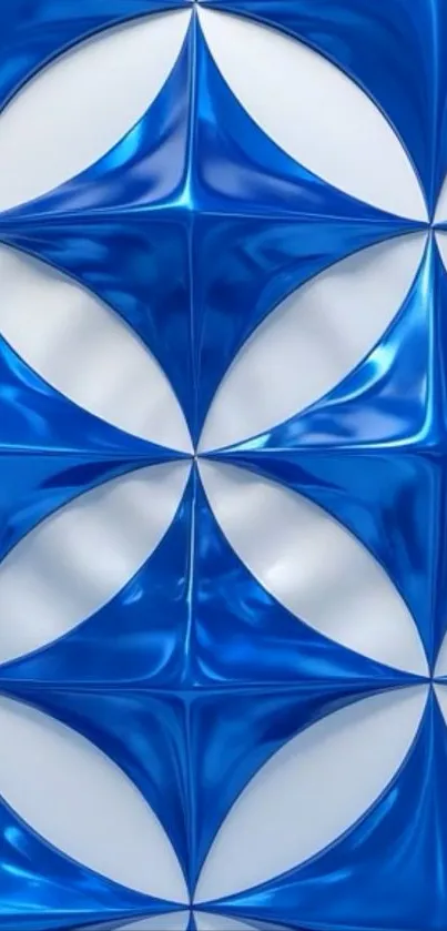 Blue and white geometric pattern wallpaper with abstract design.