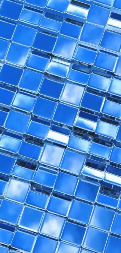 Blue geometric tile pattern with reflective surfaces.