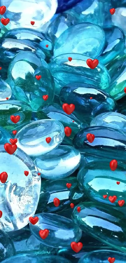 Aqua blue glass stones forming a calming mobile wallpaper design.