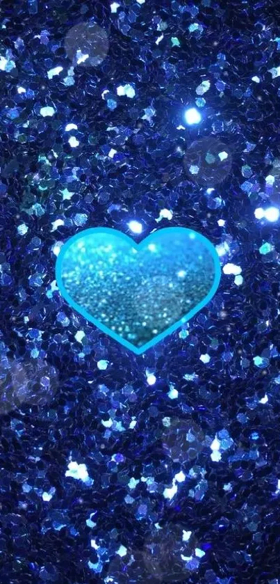 Blue glitter heart on sparkly background