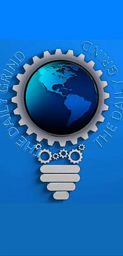 Blue globe with gear motif mobile wallpaper, featuring 'The Daily Grind' text.