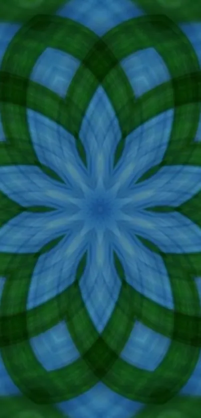 Mobile wallpaper with a blue and green mandala pattern design.