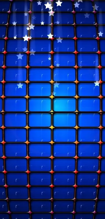 Blue grid pattern wallpaper with glowing accents.