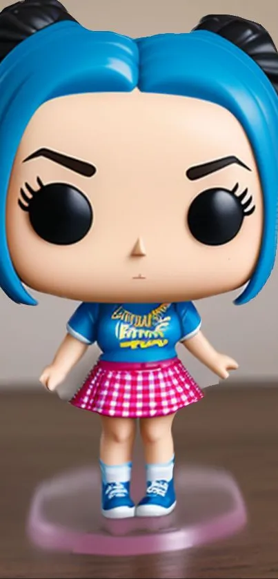 Blue-haired vinyl figure mobile wallpaper with stylish design.