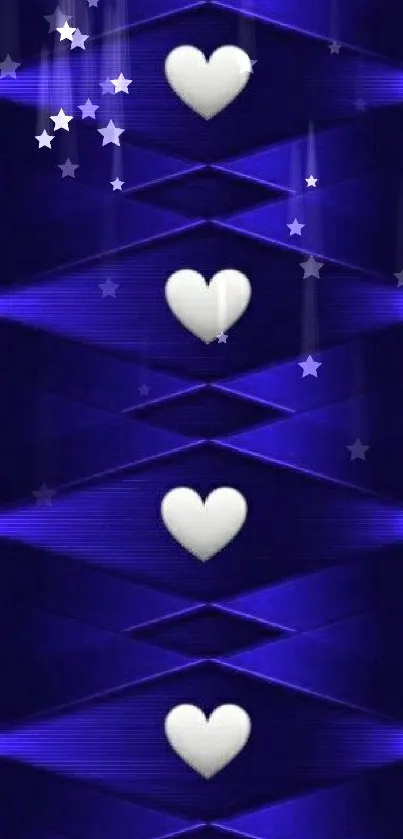 Blue abstract wallpaper with white hearts pattern.