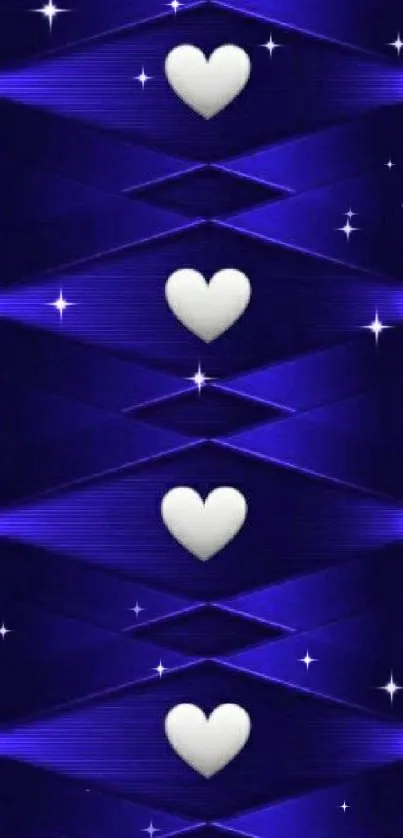 Blue abstract wallpaper with white hearts.