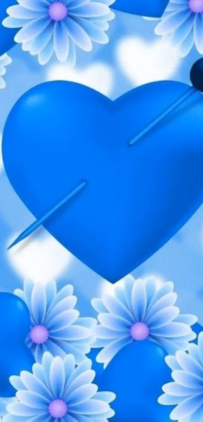 Blue heart with floral accents wallpaper