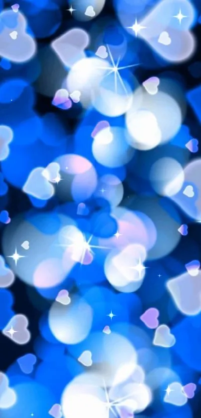 Vibrant blue heart bokeh wallpaper with glowing light effects.