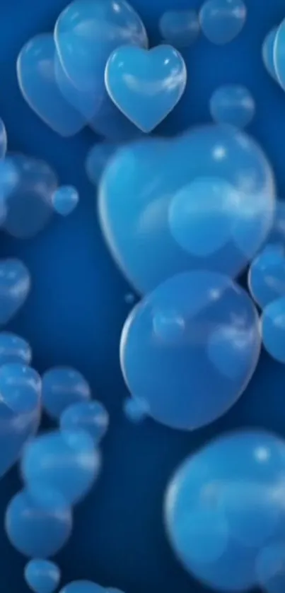 Blue heart bubbles creating a serene wallpaper.