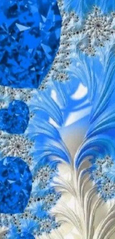 Elegant blue crystal heart wallpaper design.