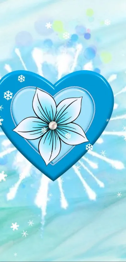 Turquoise heart with a flower background for mobile.