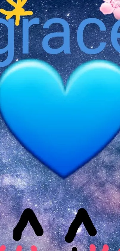 Blue heart on cosmic galaxy background