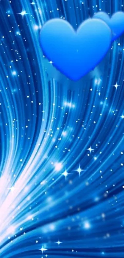 Blue heart wallpaper with starry galaxy background.