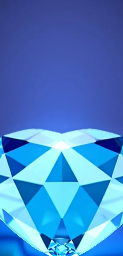 Heart-shaped blue gemstone wallpaper with vibrant blue background.