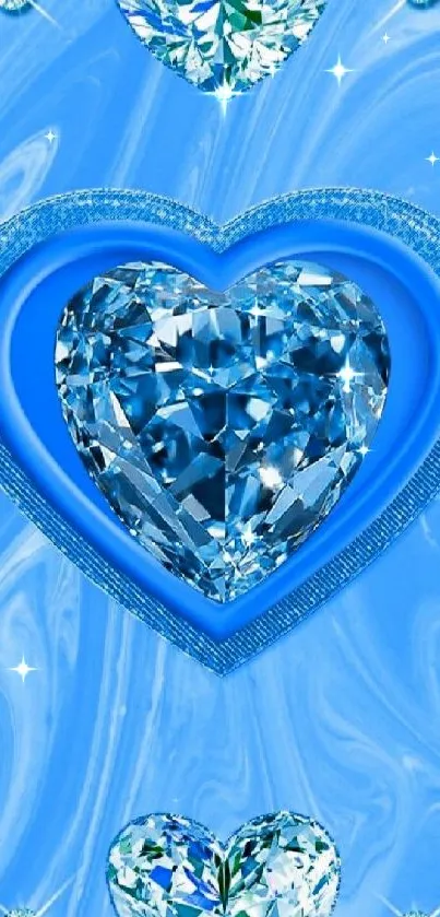 Elegant mobile wallpaper featuring a blue gemstone heart on a blue background.