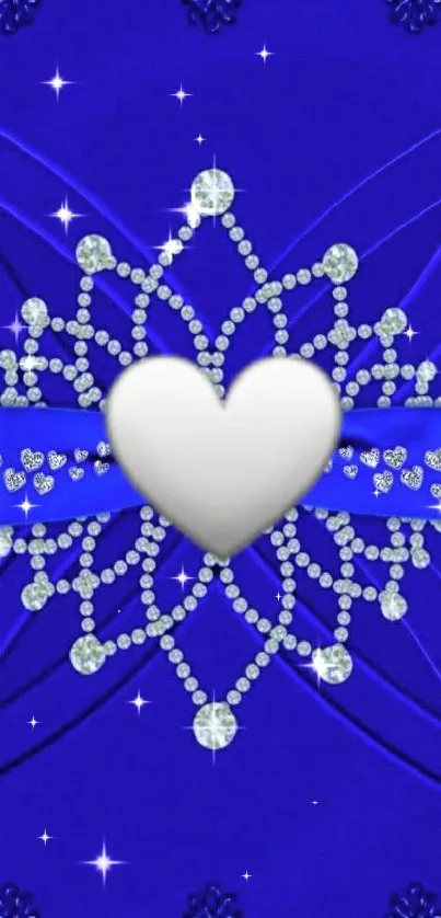 Blue heart gemstone wallpaper with sparkling details.