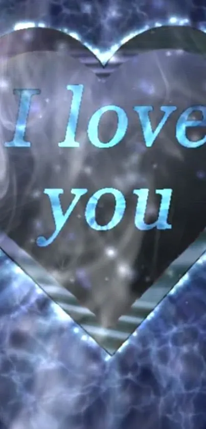 Blue heart wallpaper with I Love You text.