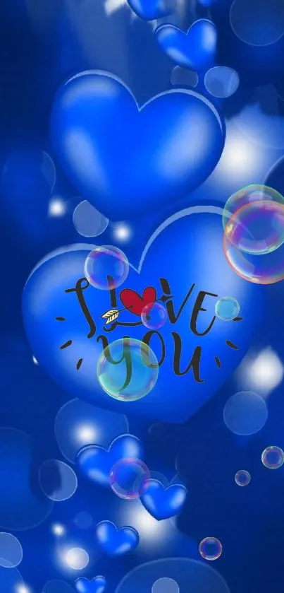 Blue heart love wallpaper with bubbles.