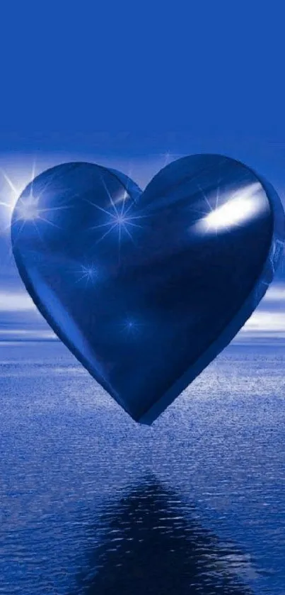 A blue heart illuminates the ocean view.