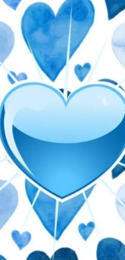 Vibrant blue heart pattern wallpaper for mobile phone background.