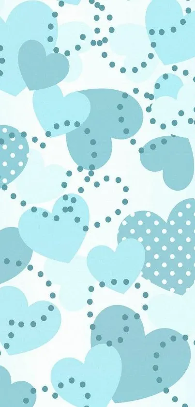 Light blue wallpaper with dotted heart patterns.