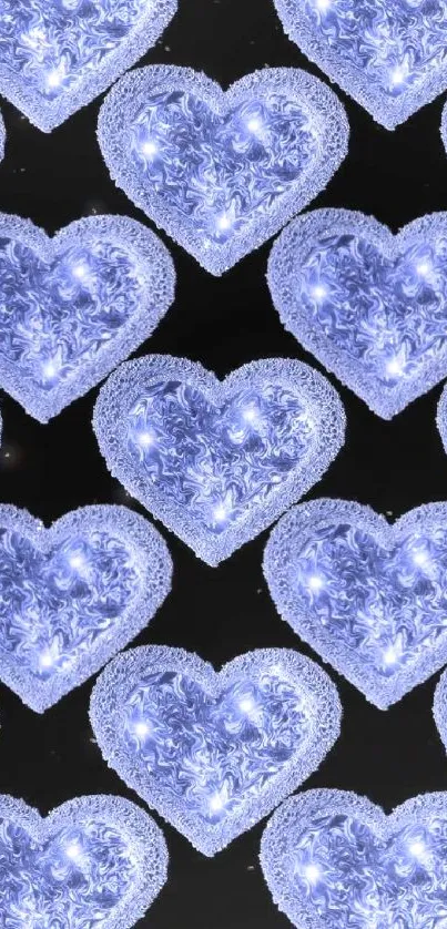 Blue heart pattern wallpaper with frost design.