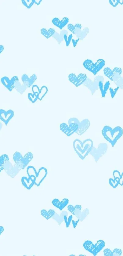 Light blue mobile wallpaper with heart patterns.