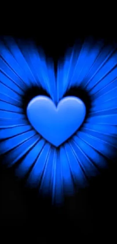 Radiant blue heart wallpaper on dark background.