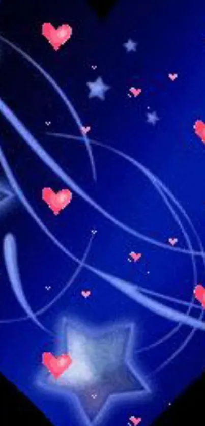 Blue heart wallpaper with stars and hearts.