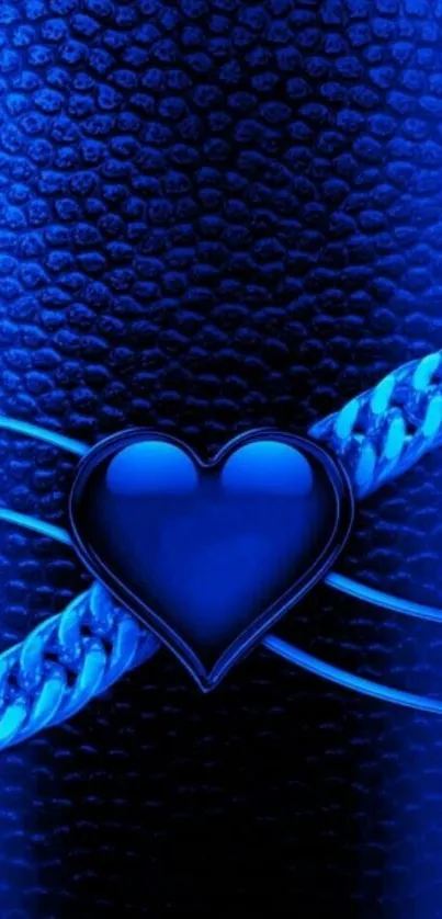 Deep blue heart wallpaper with a chain design on a textured background.