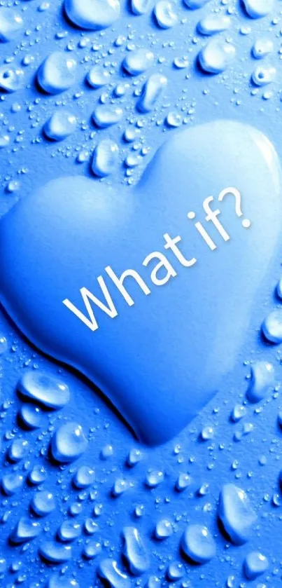 Blue heart wallpaper with water droplets and 'What if?' text.