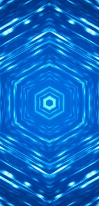 Dynamic blue hexagonal pattern wallpaper with glowing design.