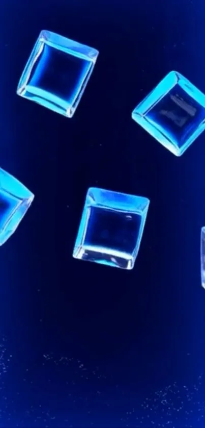 Blue ice cubes floating on a dark blue background.