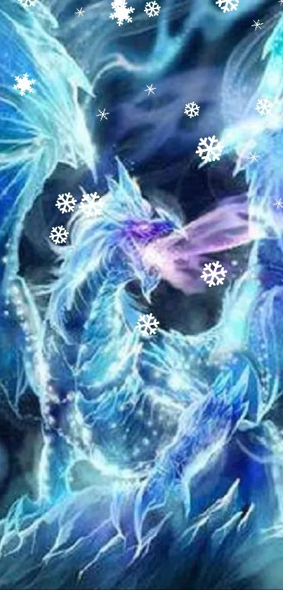 Blue ice dragon fantasy art wallpaper for mobile screen.