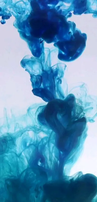 Blue ink flowing dynamically in water, creating an abstract visual effect.