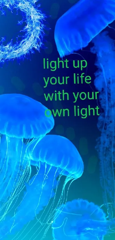 Blue jellyfish with inspirational text.