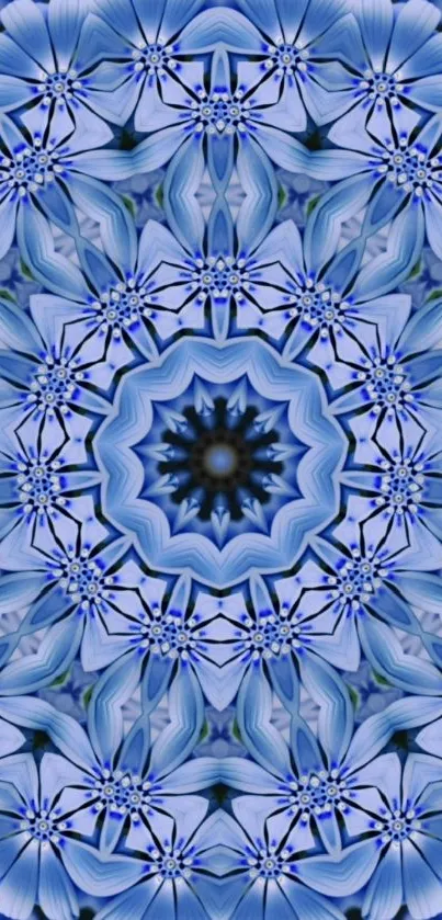 Intricate blue kaleidoscope mandala mobile wallpaper.