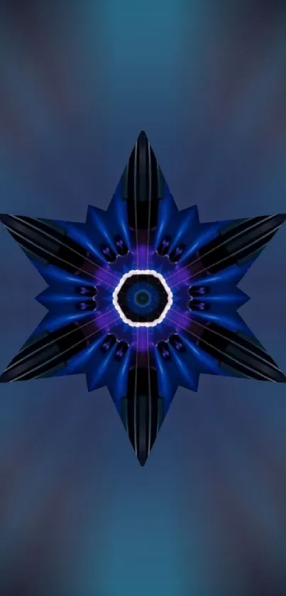 Abstract six-pointed star in dark blue hues on a mobile wallpaper.