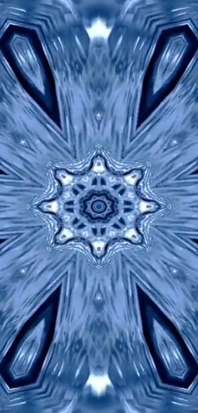 Blue kaleidoscope pattern wallpaper for phones, intricate and vibrant design.