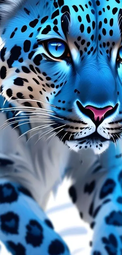 Blue leopard digital artwork in vibrant colors.