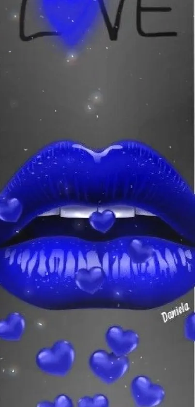 Bold blue lips with heart design mobile wallpaper.