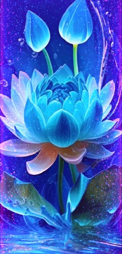 Blue lotus digital art wallpaper with vibrant colors and serene design.