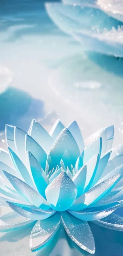 Serene blue lotus on tranquil water background, perfect for mobile screens.