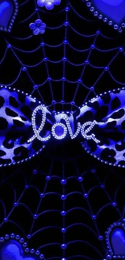 Blue love heart wallpaper with decorative design.
