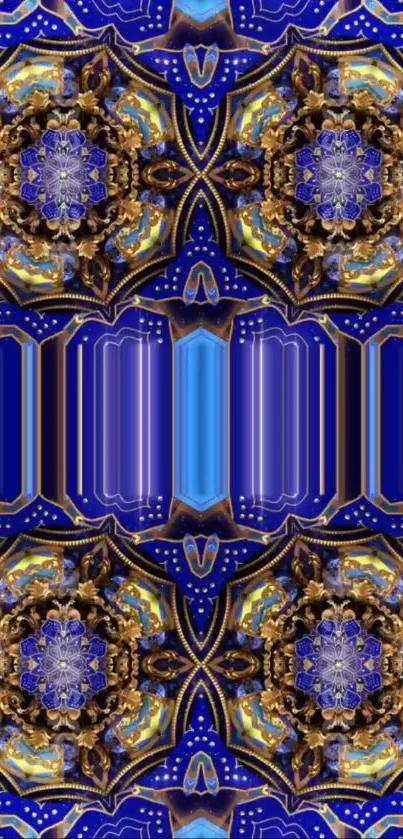 Blue mandala kaleidoscope wallpaper design.